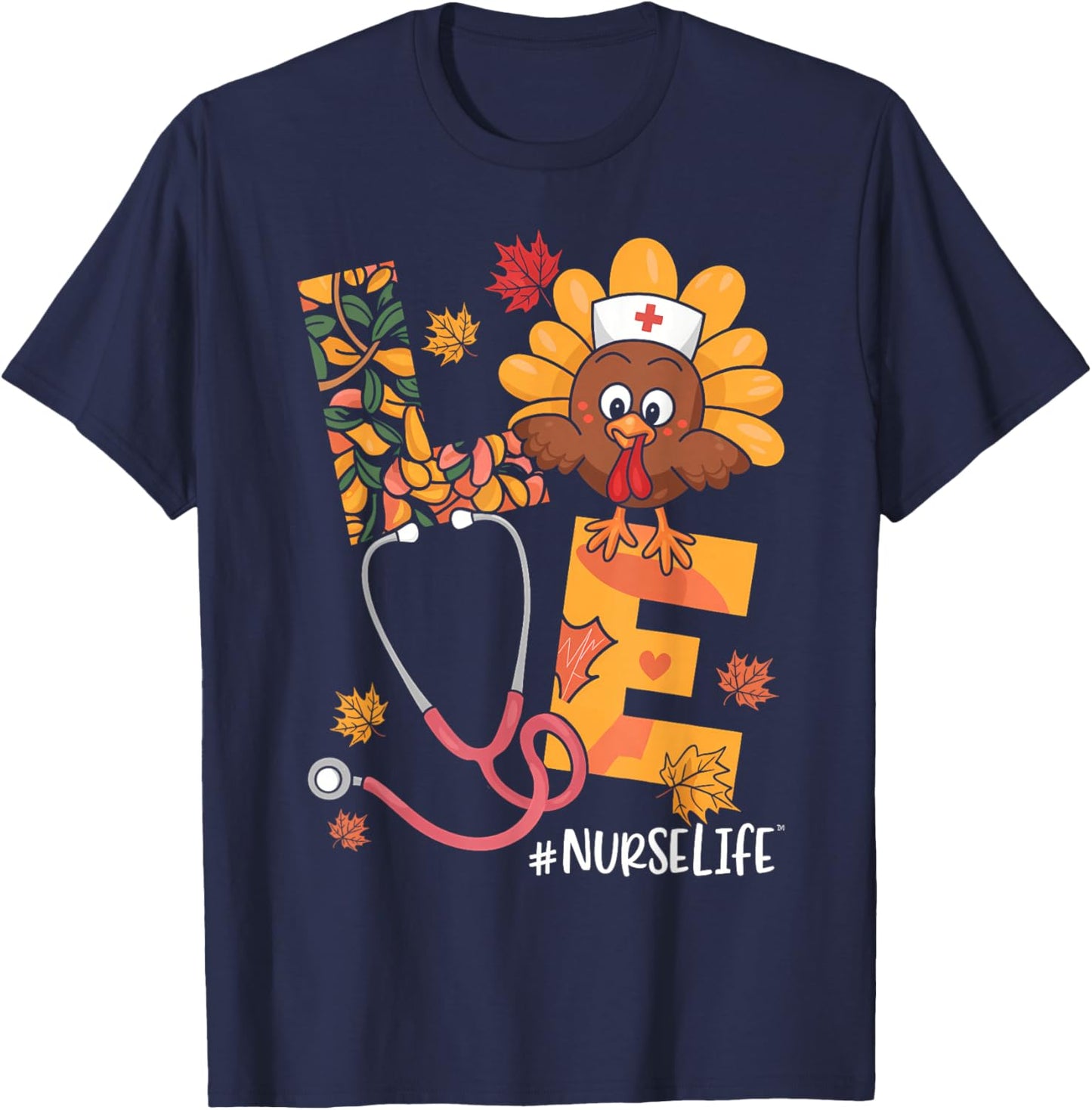 Turkey Nurse Thanksgiving Fall Scrub Nursing RN ICU ER Nicu T-Shirt - T-Shirt | Navy