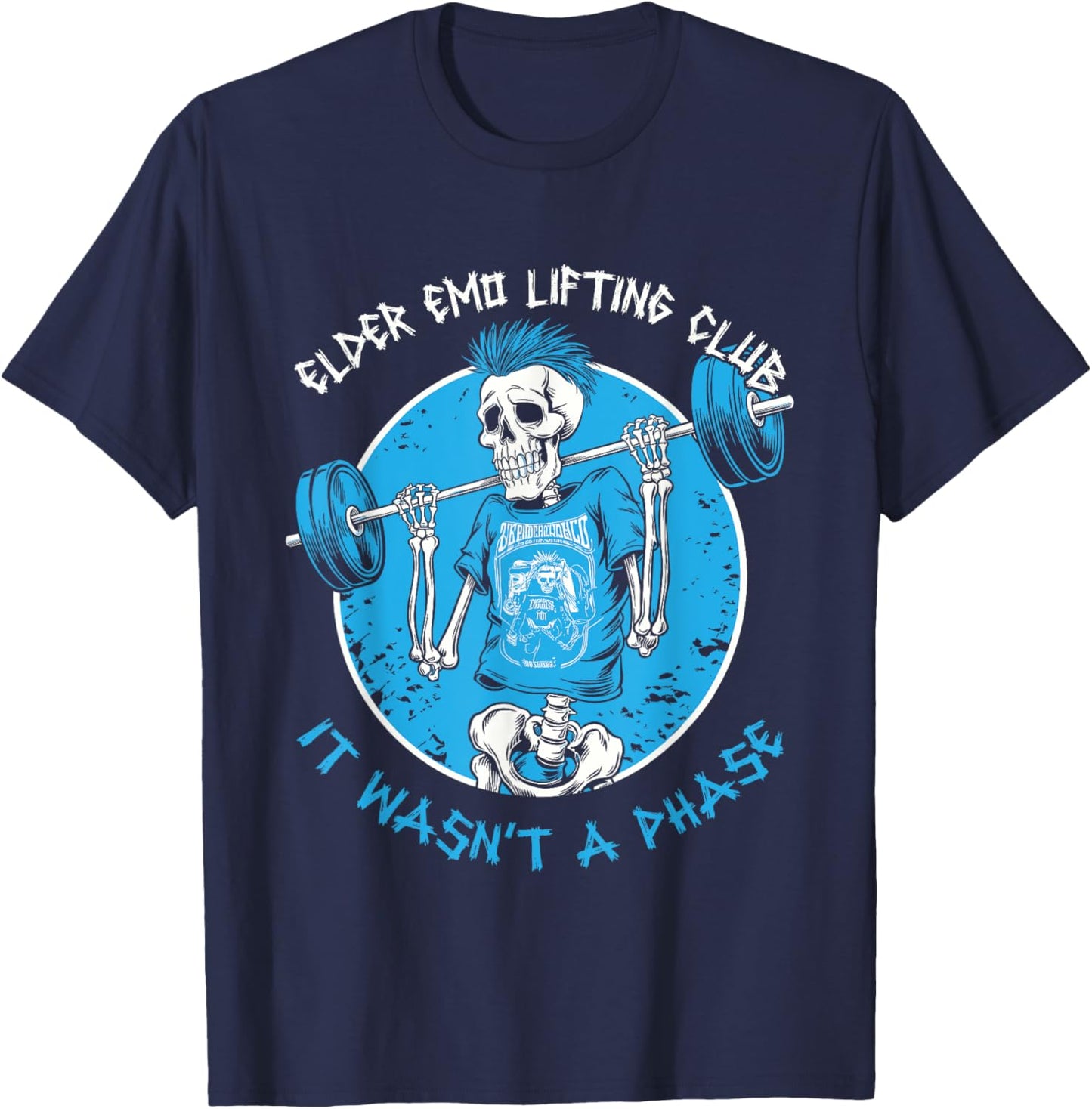 Elder Emo Lifting Club -Adults Black Short Sleeve Classic Modern Cartoon T-Shirt - T-Shirt | Navy