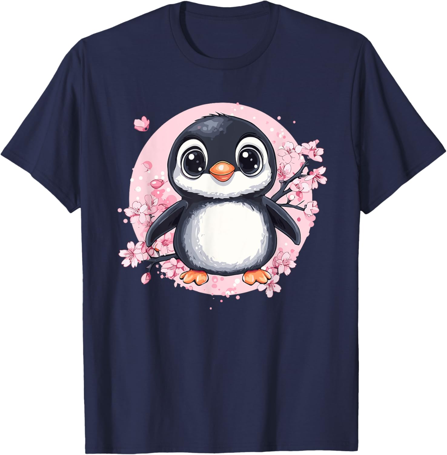 Cute Penguin Sakura Blossom Delight T-Shirt - T-Shirt | Navy