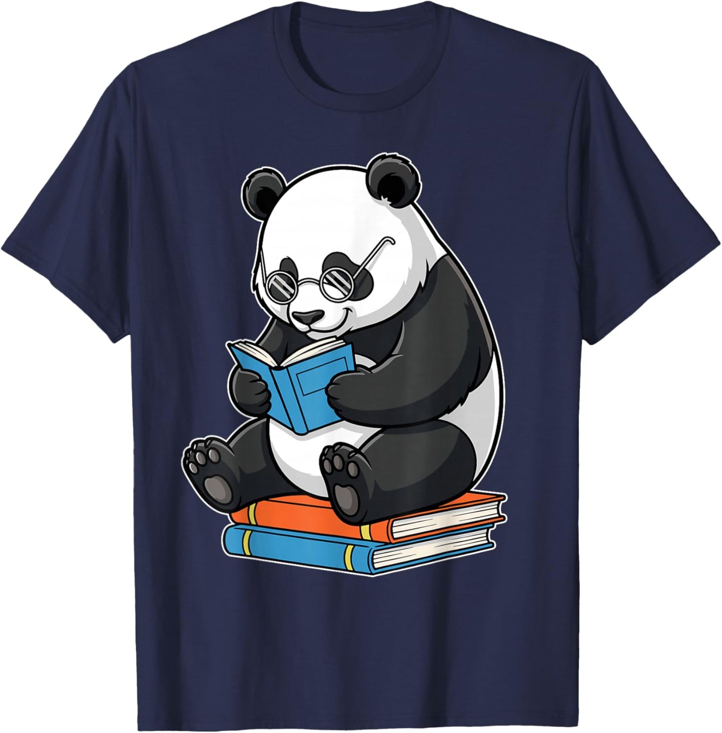 Funny Panda with Glasses Reading Book Librarian Panda T-Shirt - T-Shirt | Navy
