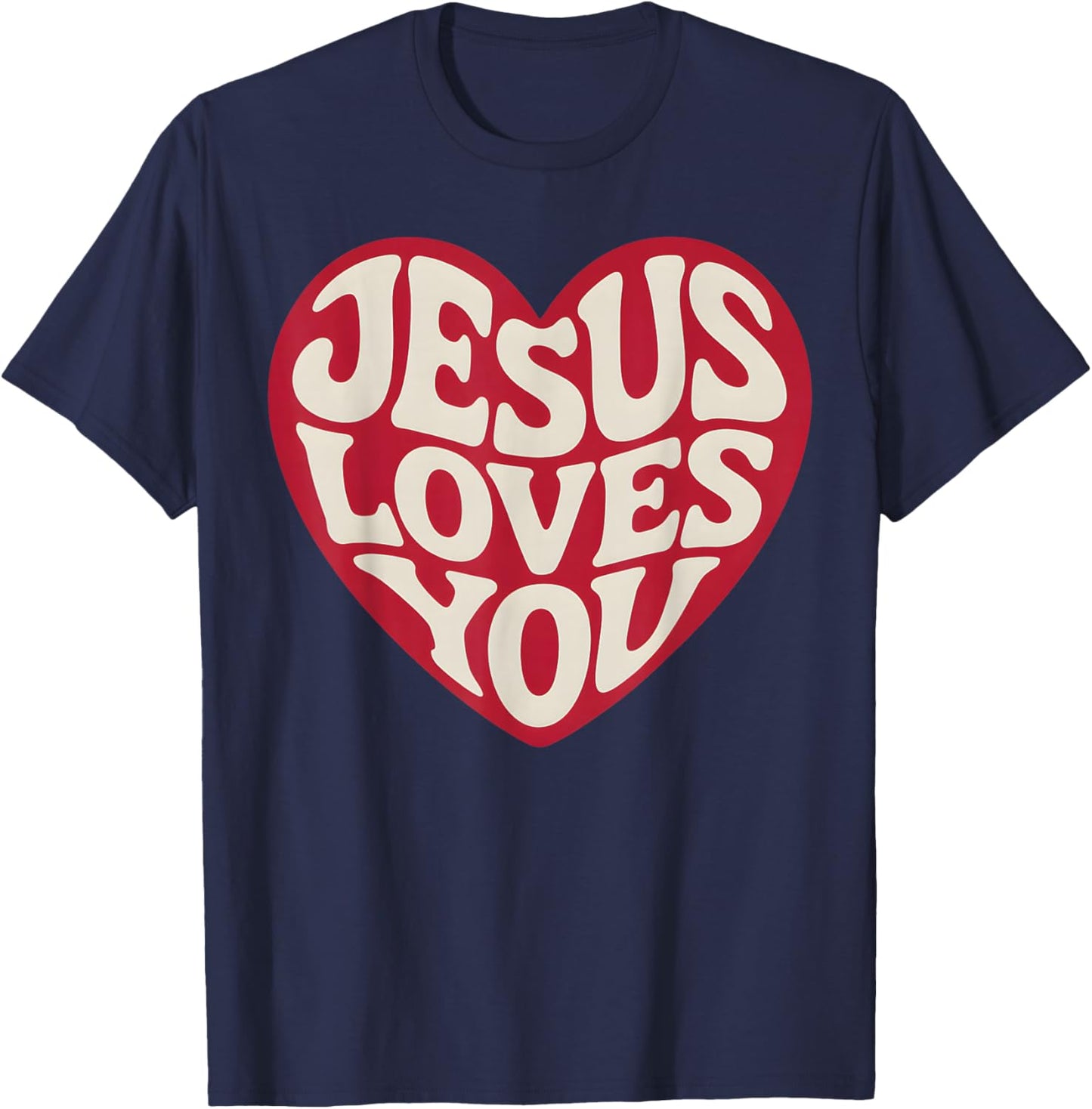 Jesus Loves You Retro Christian Heart Vintage Style T-Shirt - T-Shirt | Navy