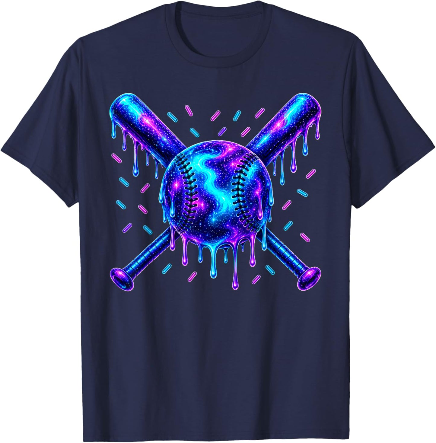 Baseball Drip Ice Cream Boys Cosmic Baseball Glow T-Shirt - T-Shirt | Navy