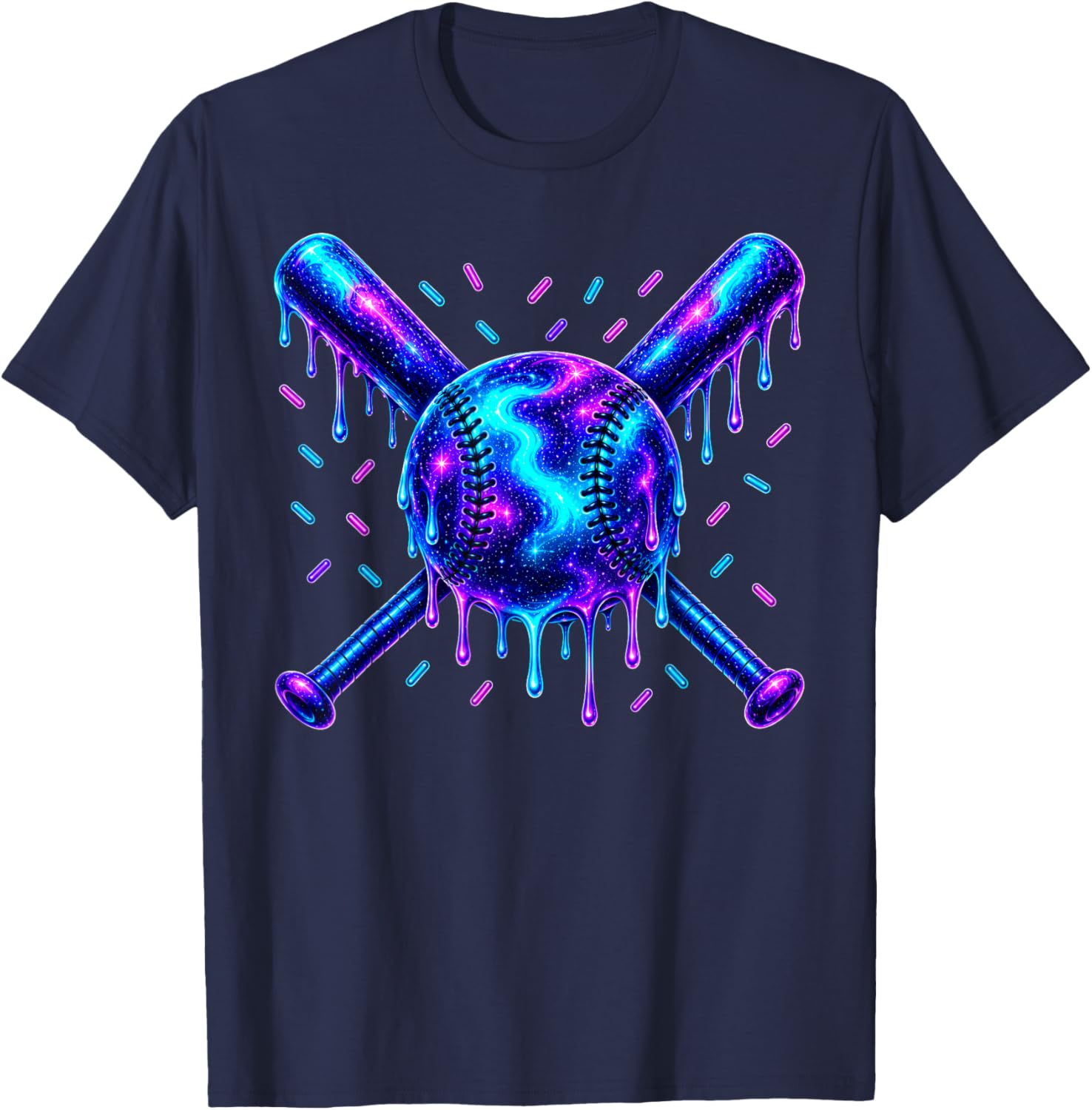 Baseball Drip Ice Cream Boys Cosmic Baseball Glow T-Shirt - T-Shirt | Navy