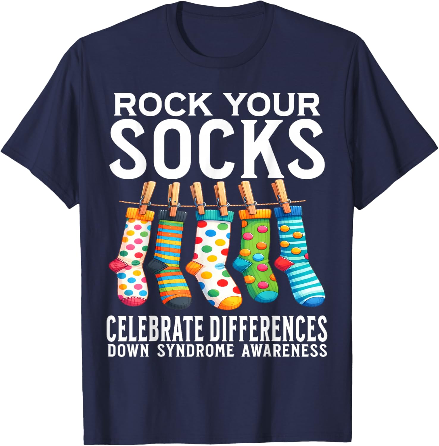 Rock Your Socks Down Syndrome Awareness Support Gifts Kids T-Shirt - T-Shirt | Navy