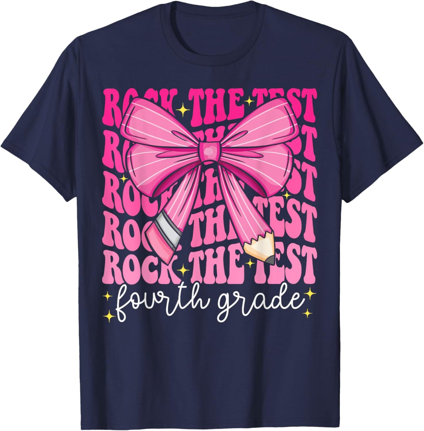 Rock The Test Day 4th Grade Teacher Fourth Grade Testing Day T-Shirt - T-Shirt | Navy