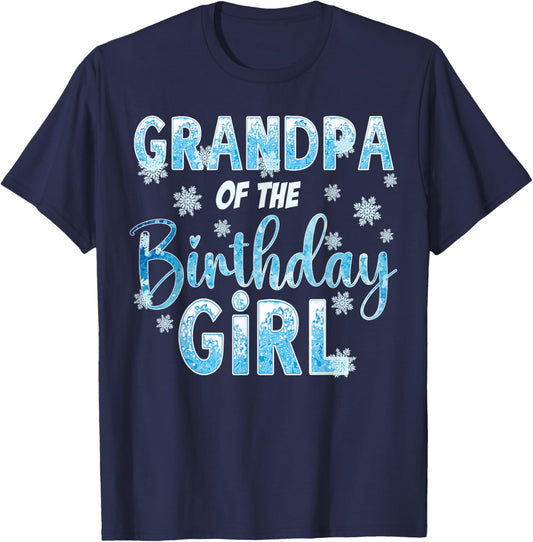 Grandpa Of The Birthday Girl Snowflakes Themed Matching T-Shirt - T-Shirt | Navy