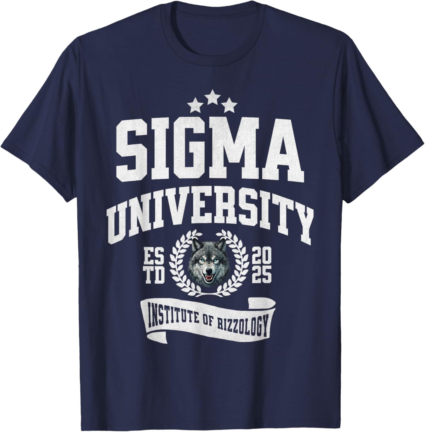 Sigma University Institute of Rizzology Funny Wolf Rizz Meme T-Shirt - T-Shirt | Navy