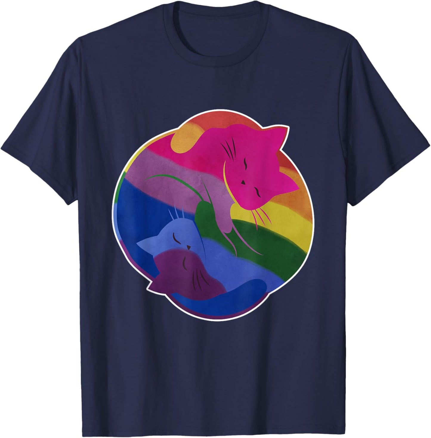 Bisexual Rainbow Cat Yin Yang LGBT Bi Pride Month Gay Flag Men Women Kids T-Shirt - T-Shirt | Navy