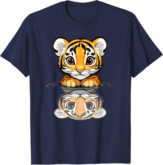 Cute Baby Tiger Reflection In Water T-Shirt - T-Shirt | Navy