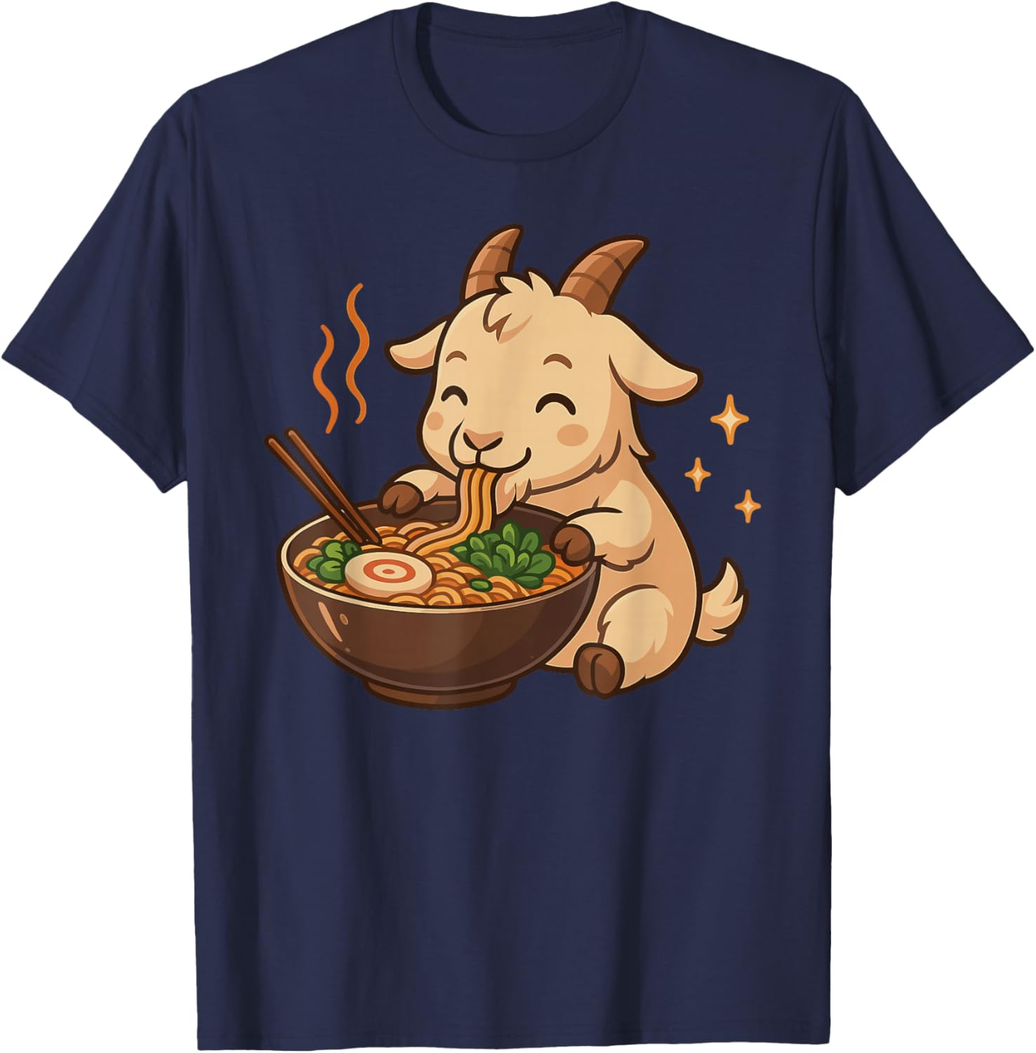 Goat with Noodles Ramen Kawaii Goat T-Shirt - T-Shirt | Navy