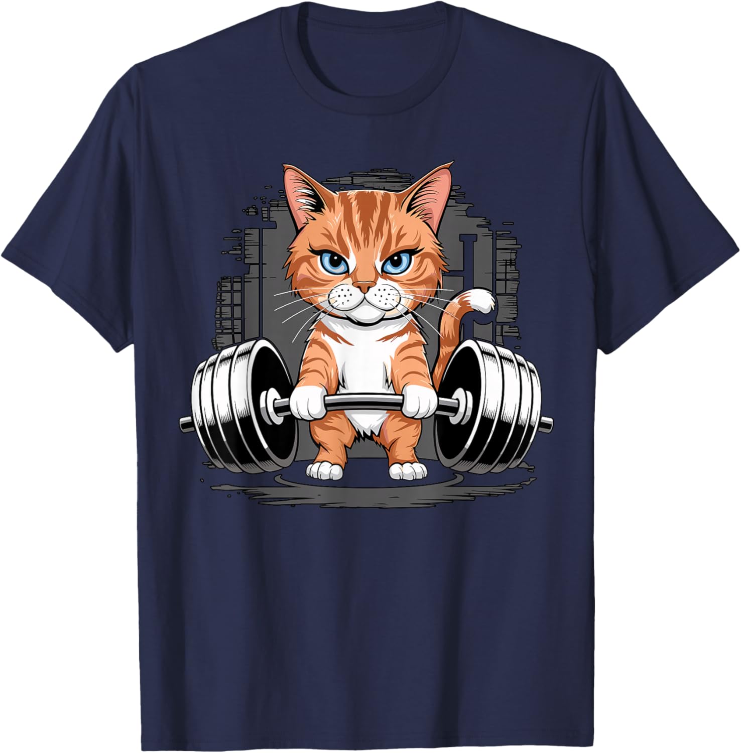 Orange Cat Bodybuilder Fitness Gym T-Shirt - T-Shirt | Navy