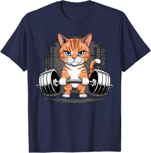 Orange Cat Bodybuilder Fitness Gym T-Shirt - T-Shirt | Navy