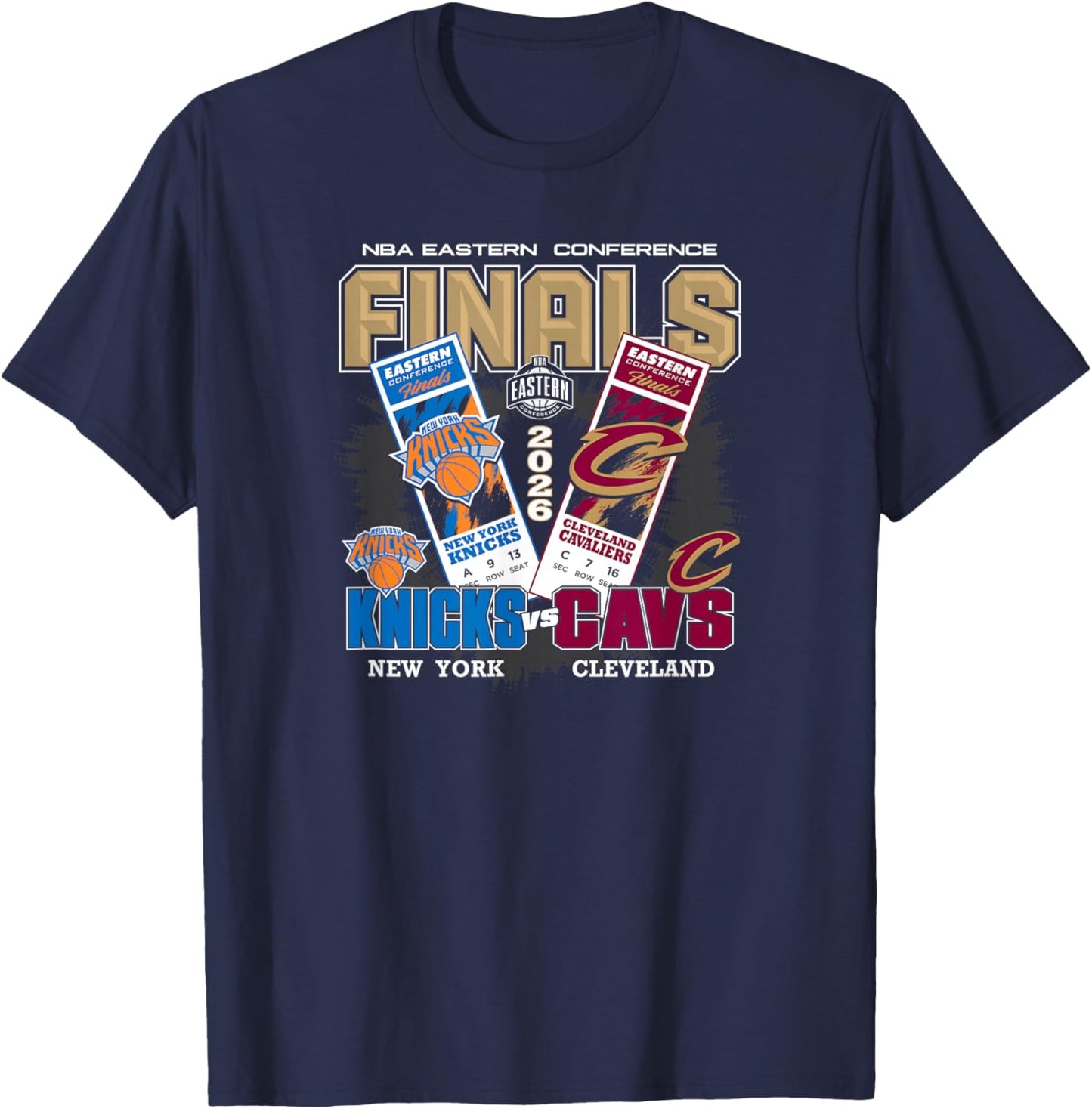 NBA 2026 Eastern Conference Finals Knicks vs Cavs Face Off T-Shirt - T-Shirt | Navy