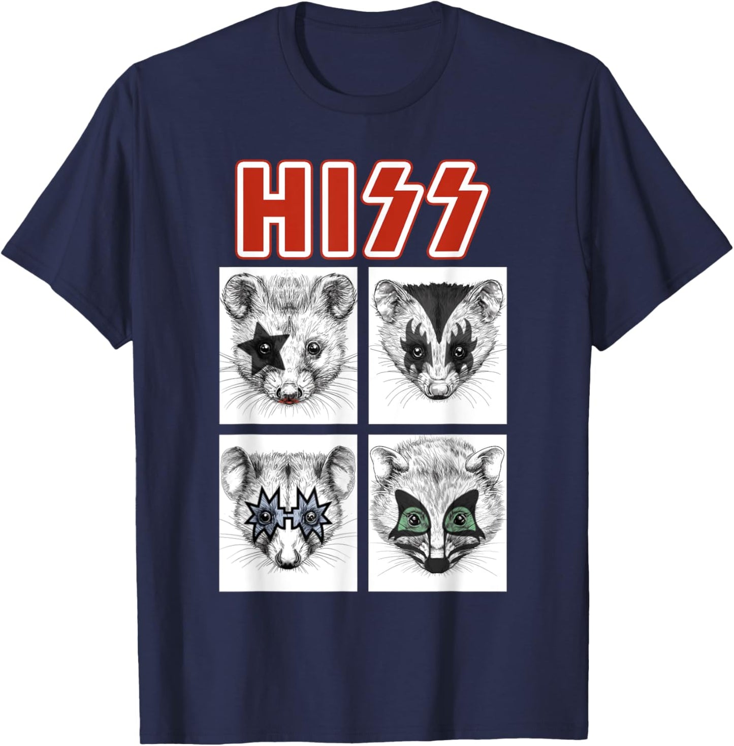 Retro Opossum Rock Music Band Concert 80s 90s Funny Opossum T-Shirt - T-Shirt | Navy
