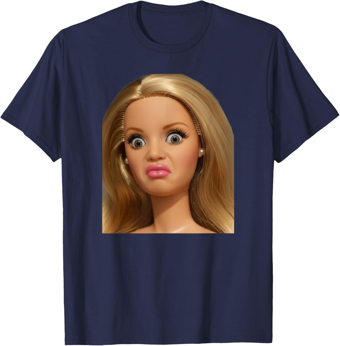 Funny Doll Face Disgusted Meme T-Shirt - T-Shirt | Navy