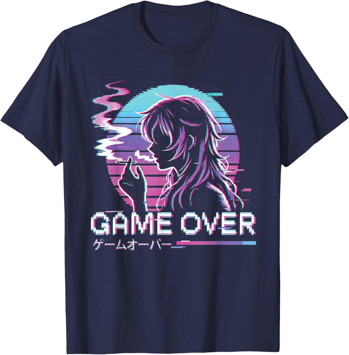 Japanese Vaporwave Aesthetic Sad Anime Girl Waifu Indie T-Shirt - T-Shirt | Navy