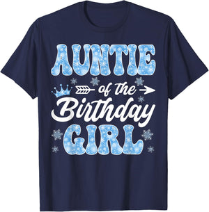 Auntie of The Birthday Girl Snowflakes Winter Christmas T-Shirt - T-Shirt | Navy