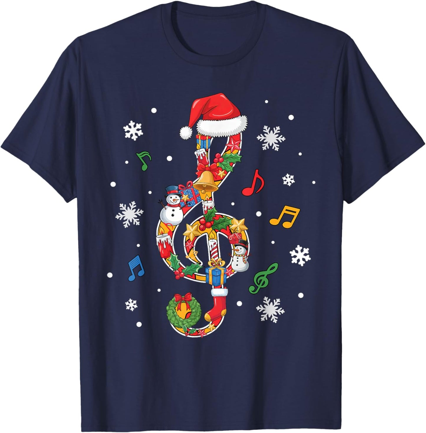 Merry Christmas Musical Note Music Lover Kids Music Teachers T-Shirt - T-Shirt | Navy