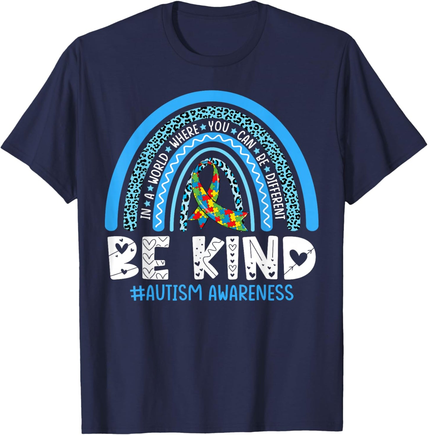 Autism Awareness Rainbow We Wear Blue April Men Women Kid T-Shirt - T-Shirt | Navy