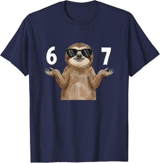 67 Meme Sloth Shirt 6 7 Hand Gesture Kids Slang Six Seven T-Shirt - T-Shirt | Navy