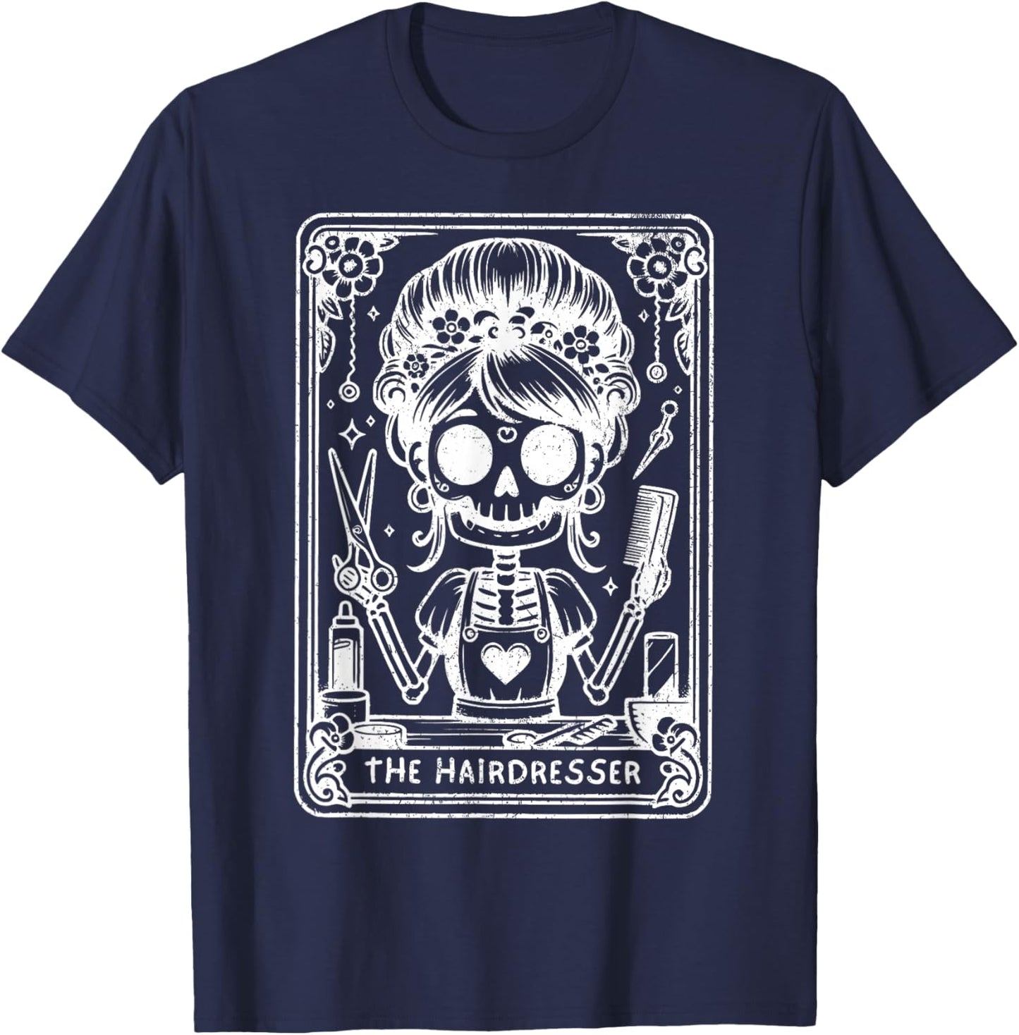 The Hairstylist Tarot Card Hairdresser Skeleton Hair Stylist T-Shirt - T-Shirt | Navy