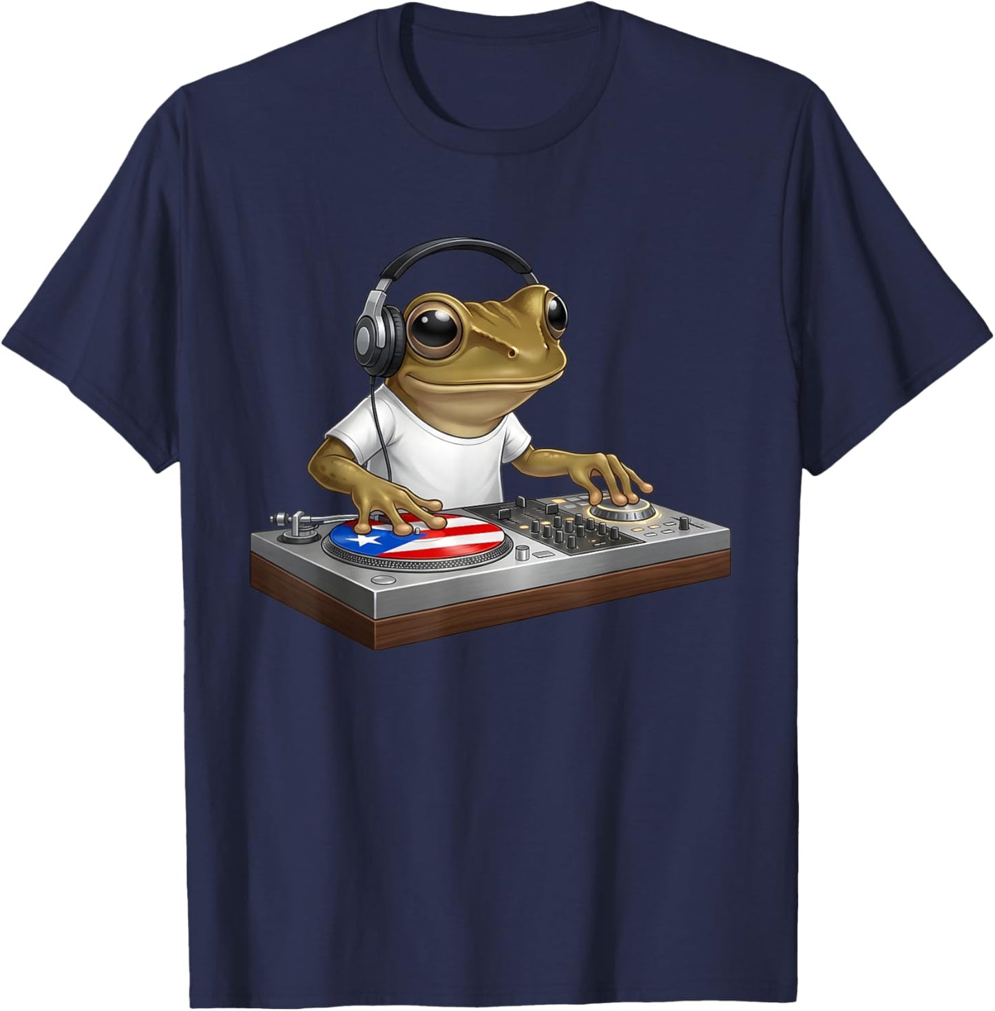 Puerto Rico Coqui Frog DJ Turntable Music PR Flag T-Shirt - T-Shirt | Navy