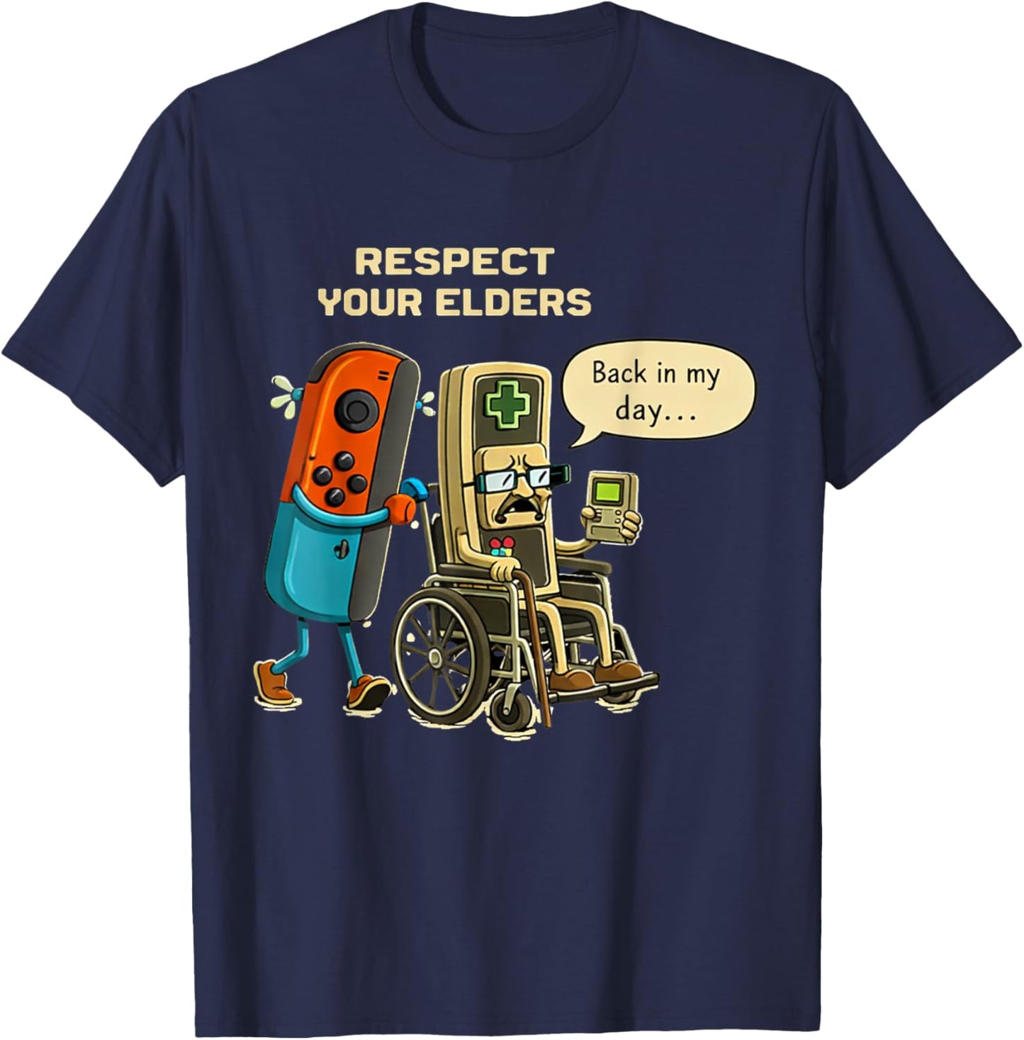 Respect Your Seniors Gaming Control Retro Funny Gamer T-Shirt - T-Shirt | Navy