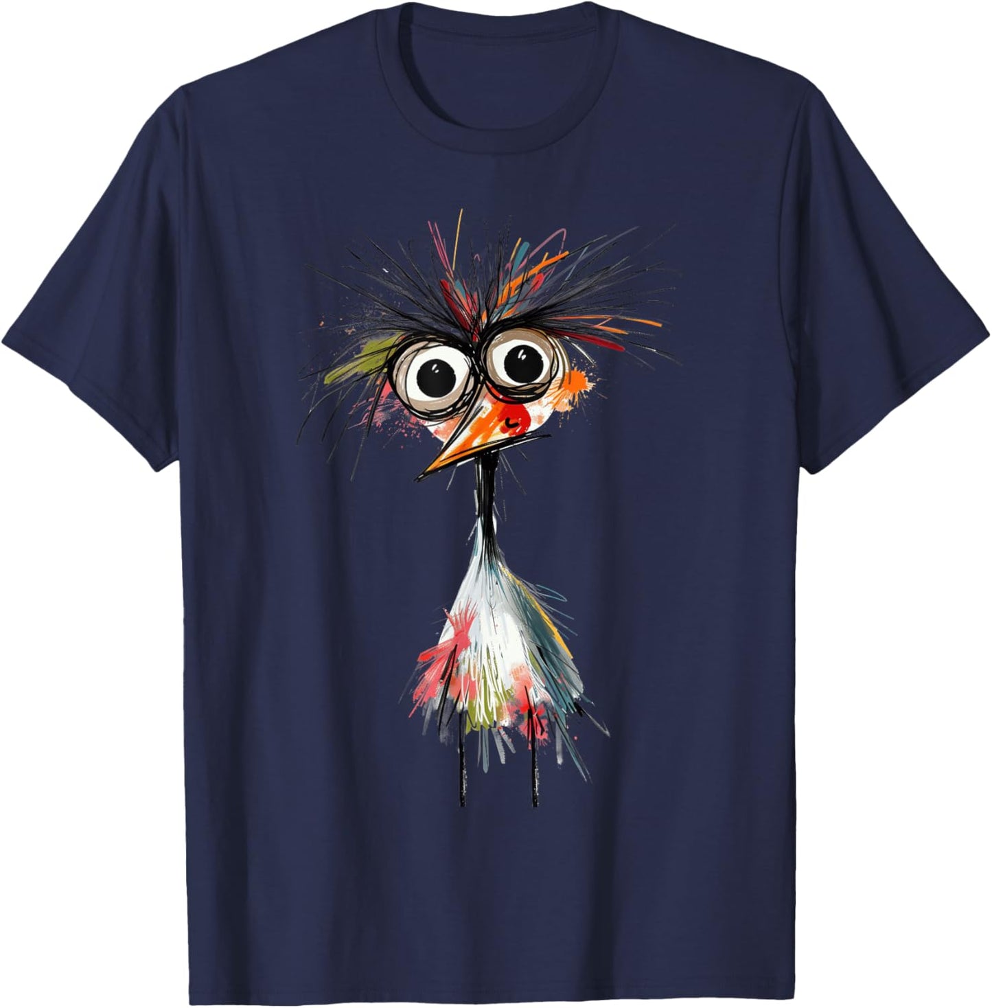 Quirky Abstract Bird Art Messy Whimsical Creature Design T-Shirt - T-Shirt | Navy