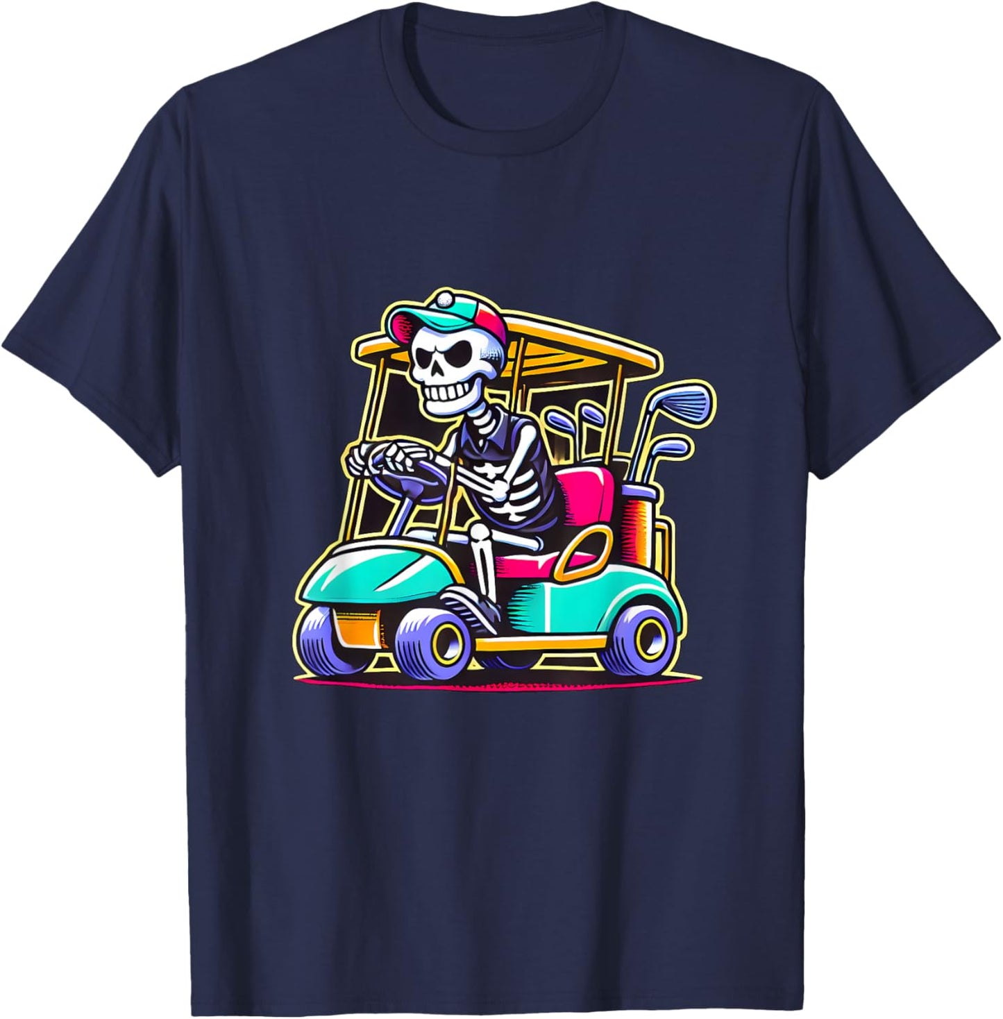 Halloween Skeleton Golf Cart Golfer T-Shirt - T-Shirt | Navy