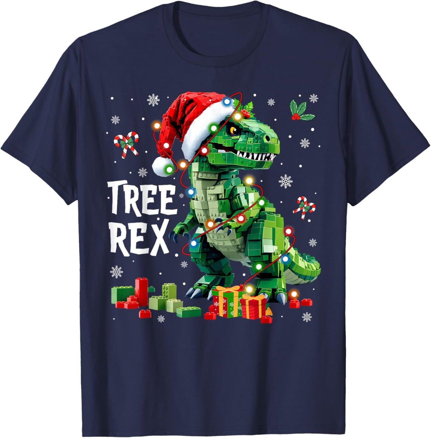 Christmas Builder Block Brick Building Dinosaur Boys T-Shirt - T-Shirt | Navy