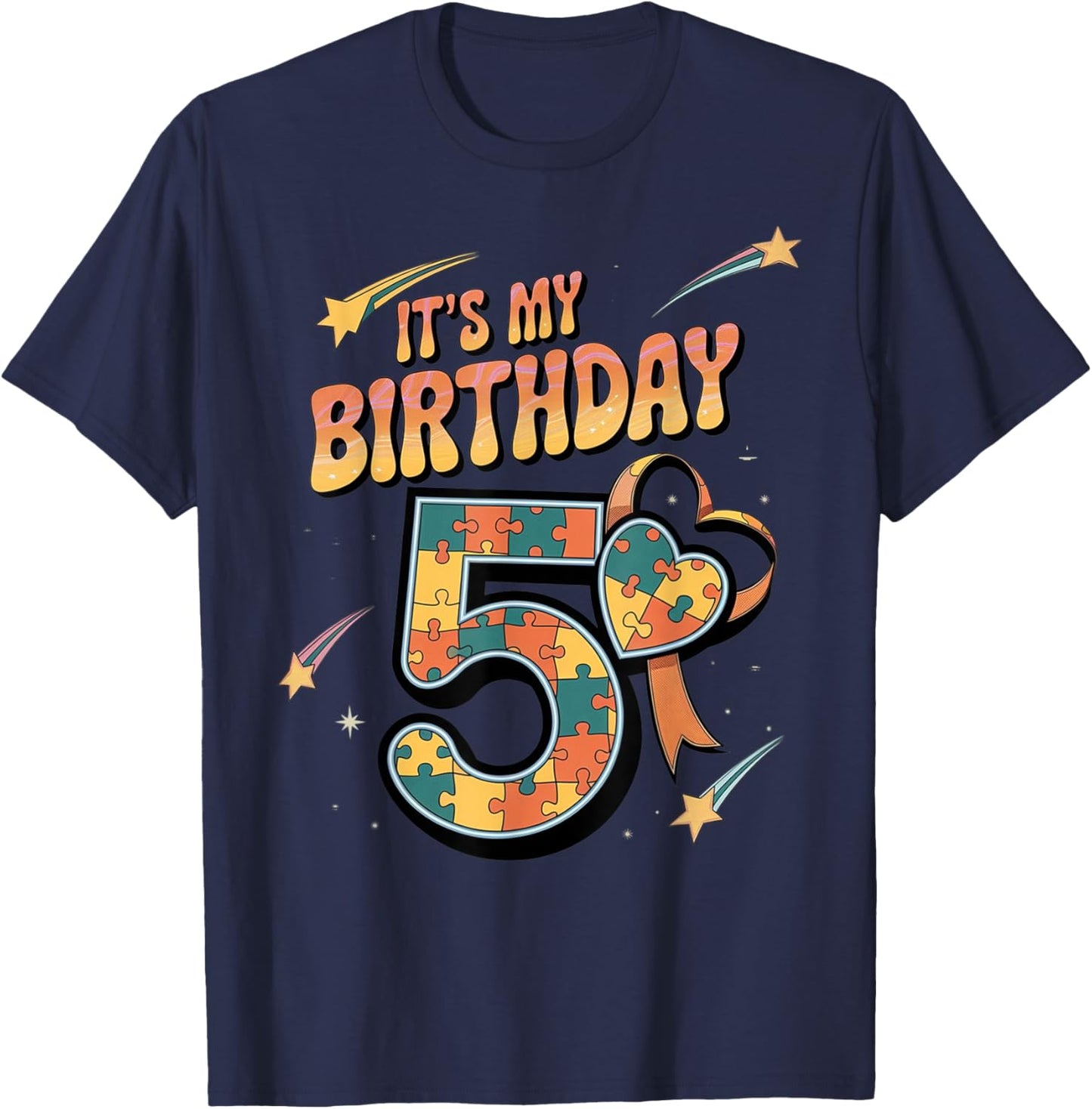 It's My 5th Birthday Kids Autism 5 Years Old Girls Boys T-Shirt - T-Shirt | Navy