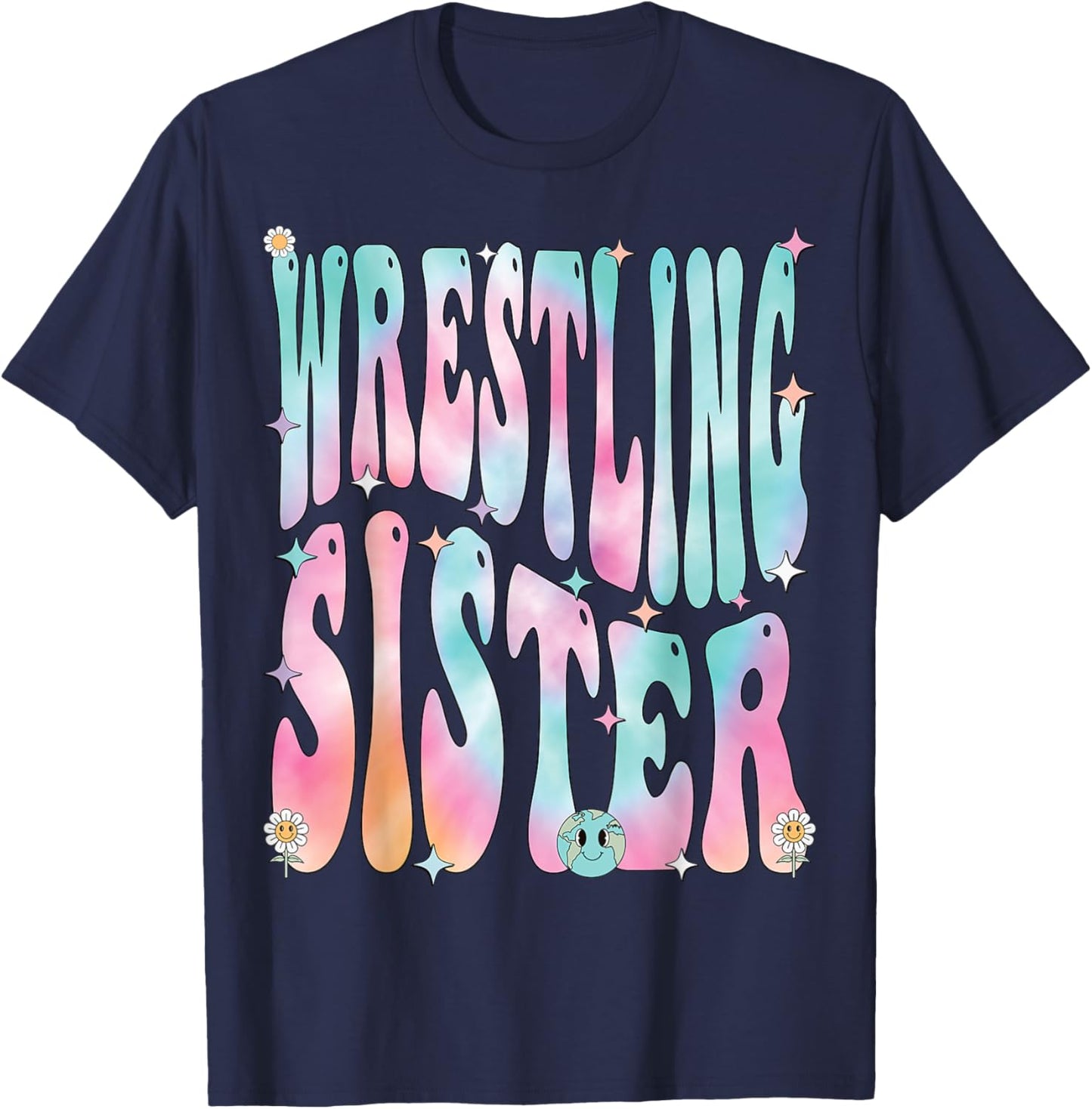 Wrestling Sister Groovy, Wrestling Sister T-Shirt - T-Shirt | Navy