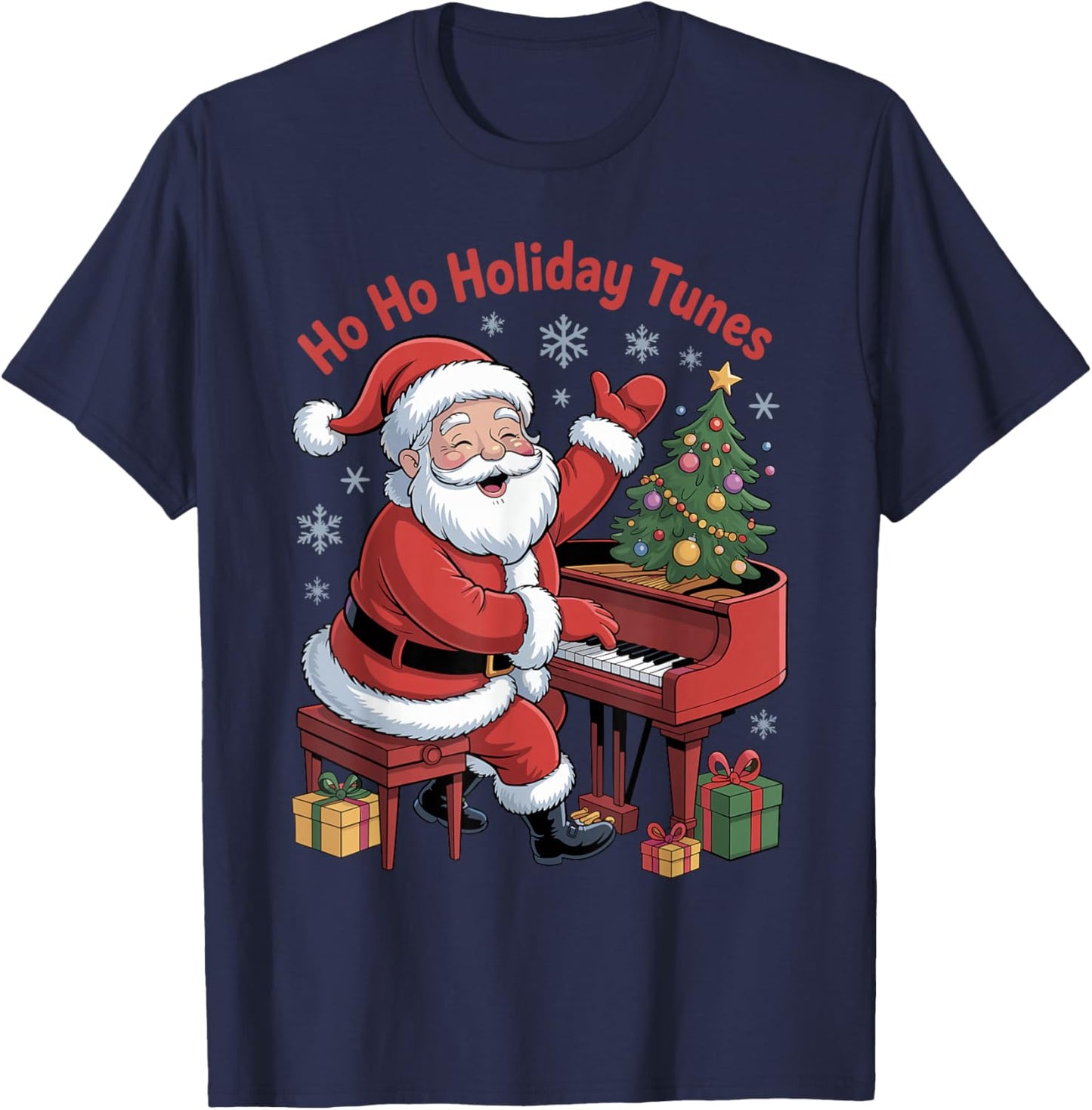 Funny Santa Playing Piano Holiday Chrismas Xmas Pajama T-Shirt - T-Shirt | Navy