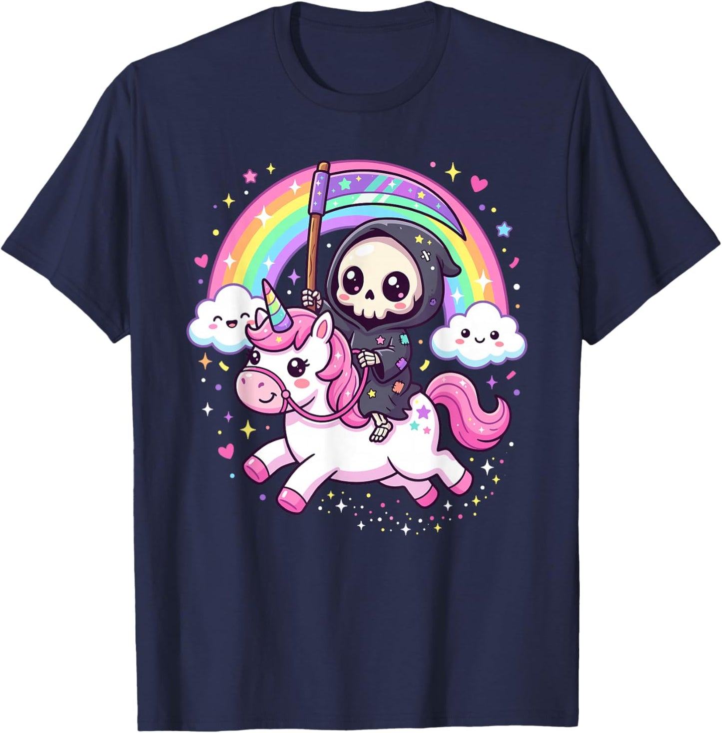 Creepy Cute Reaper Einhorn Gothic Kawaii Skelett Pastel Goth T-Shirt - T-Shirt | Navy