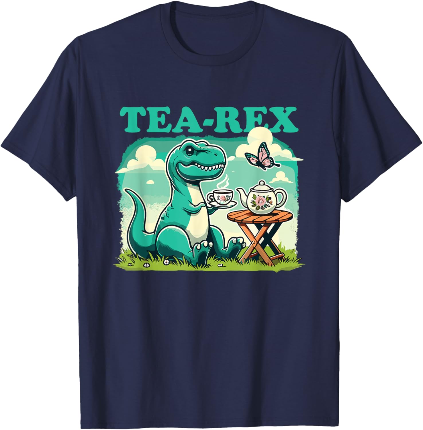 Tea-Rex Funny Dinosaur Tea Lover T-Shirt - T-Shirt | Navy