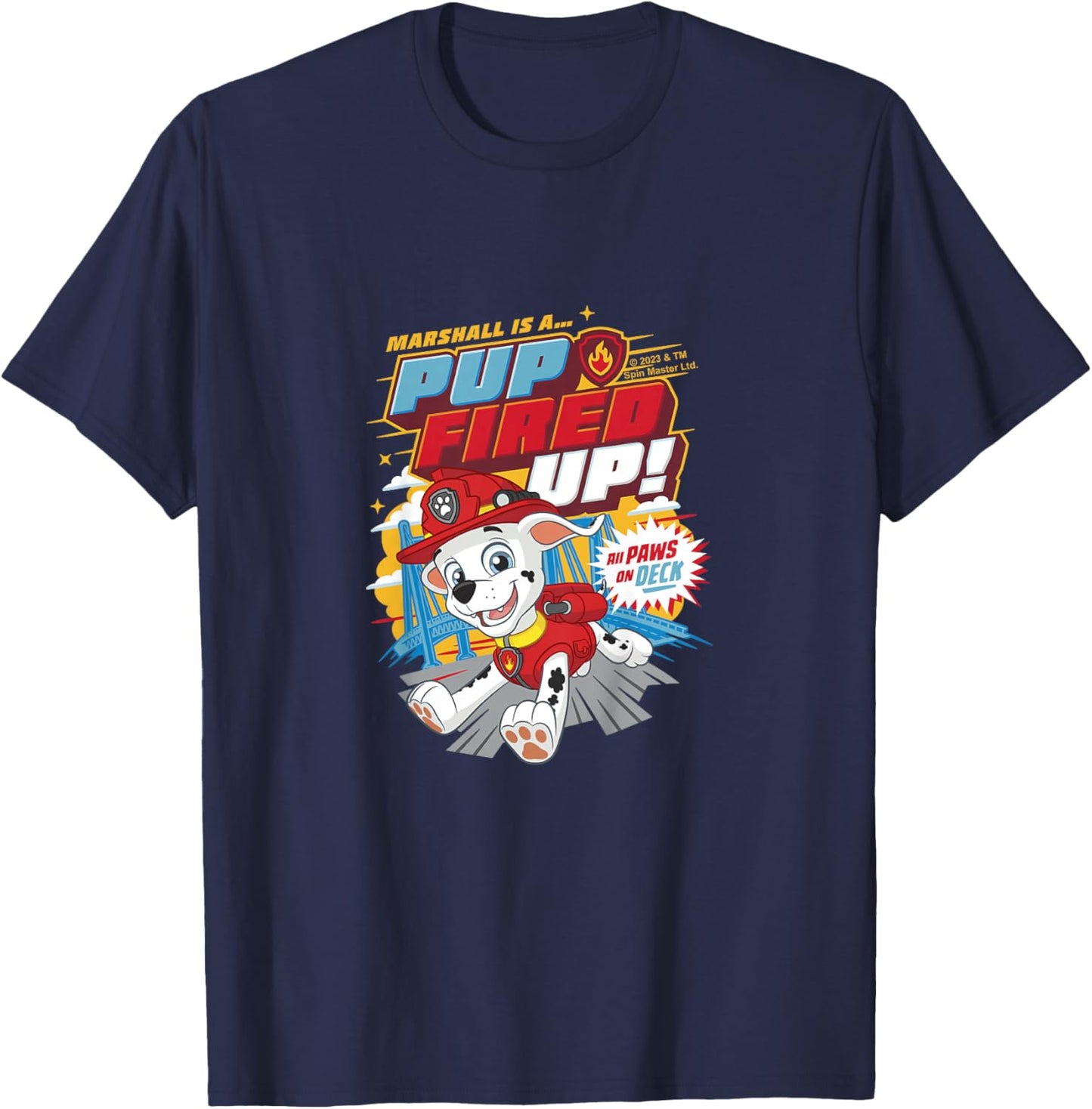 Kids PAW Patrol Marshall Is A Pup Fired Up All Paws On Deck T-Shirt - T-Shirt | Navy