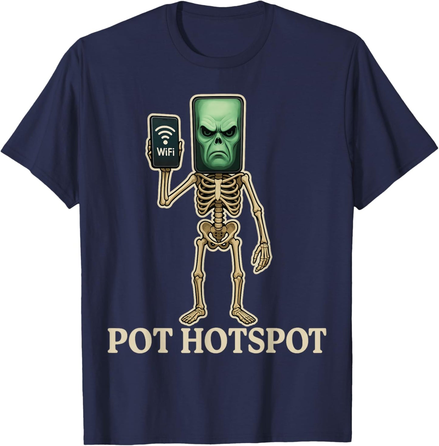 Pot Hotspot - Funny Halloween Brainrot Skeleton Kids Meme T-Shirt - T-Shirt | Navy