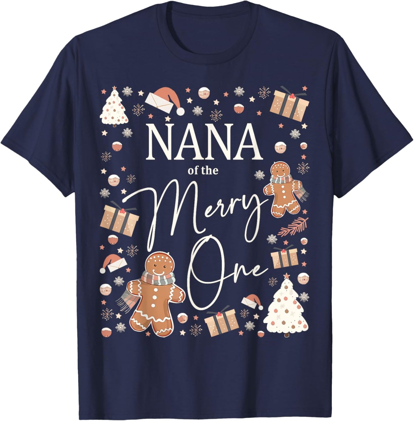 Nana of The Merry One Gingerbread Family's Fun at Christmas T-Shirt - T-Shirt | Navy