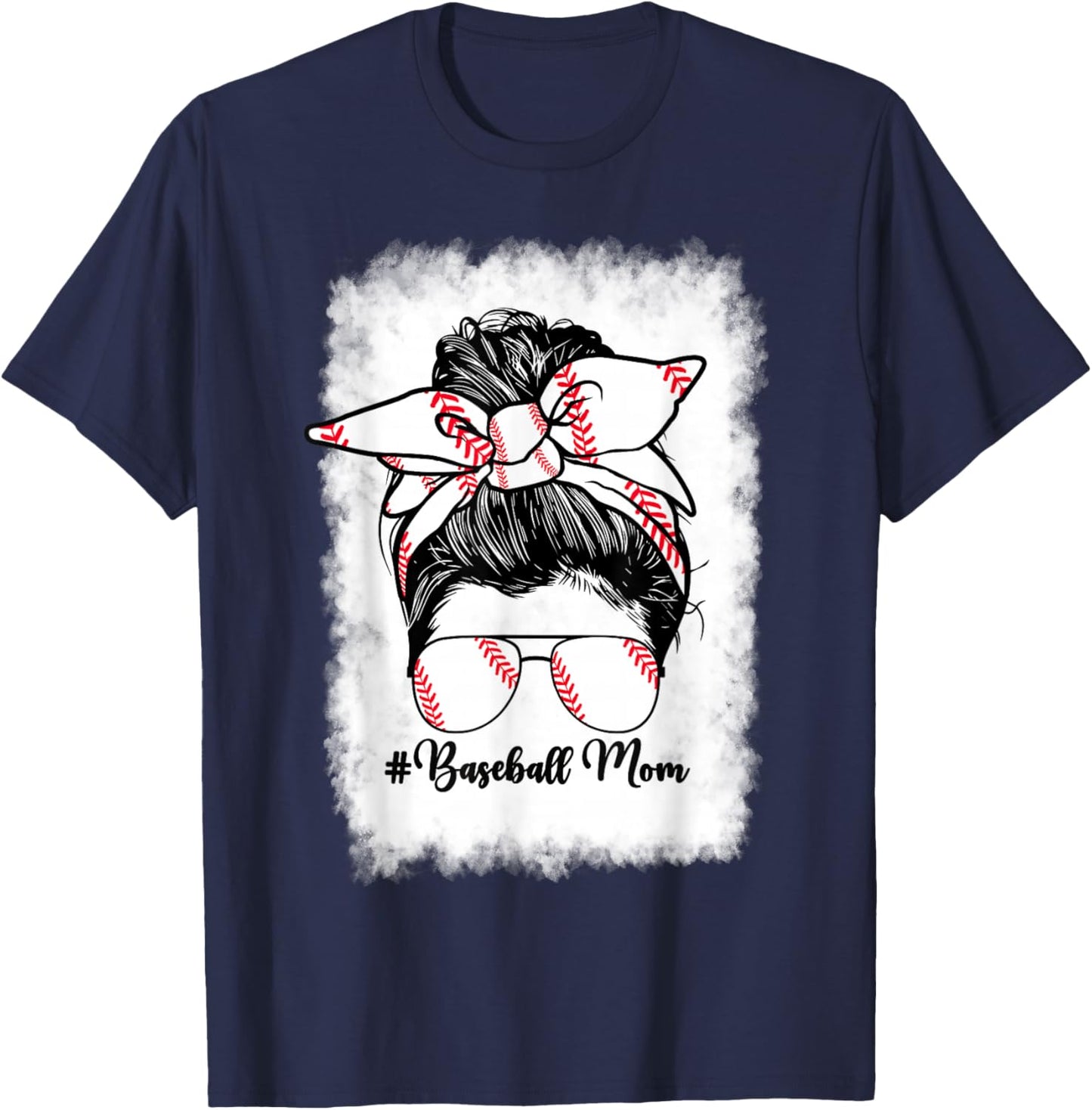 Baseball Mom Mama Messy Bun Baseball Player Son T-Shirt - T-Shirt | Navy
