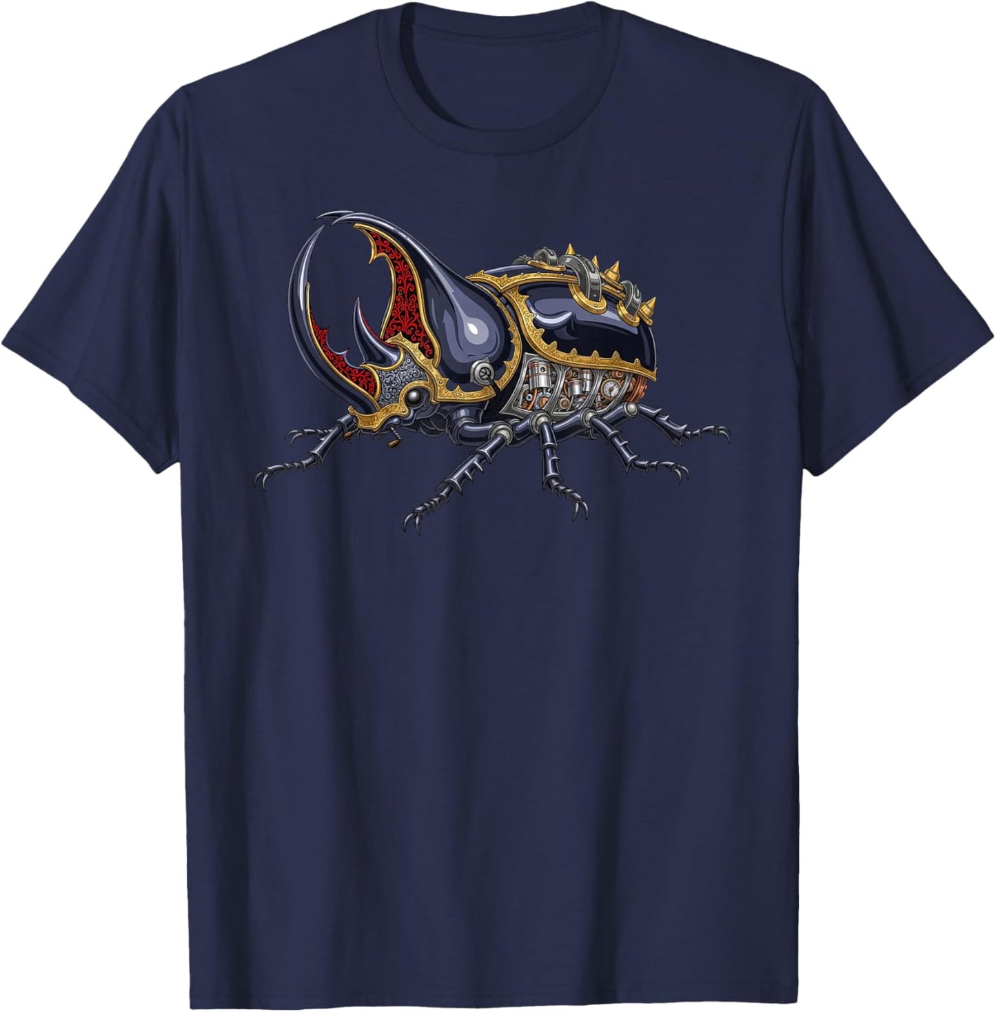 Cool Steampunk Beetle Mechanical Horned Bug Fantasy Armor T-Shirt - T-Shirt | Navy
