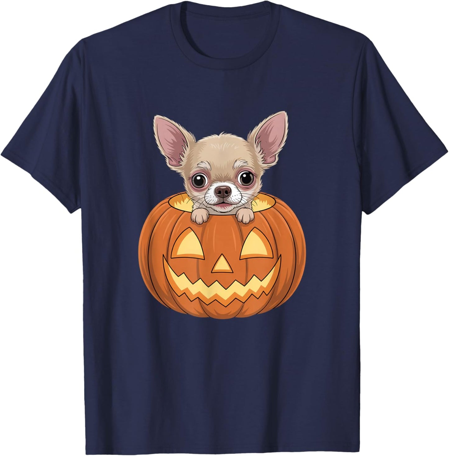 Cute Chihuahua in Pumpkin Funny Dog Halloween T-Shirt - T-Shirt | Navy