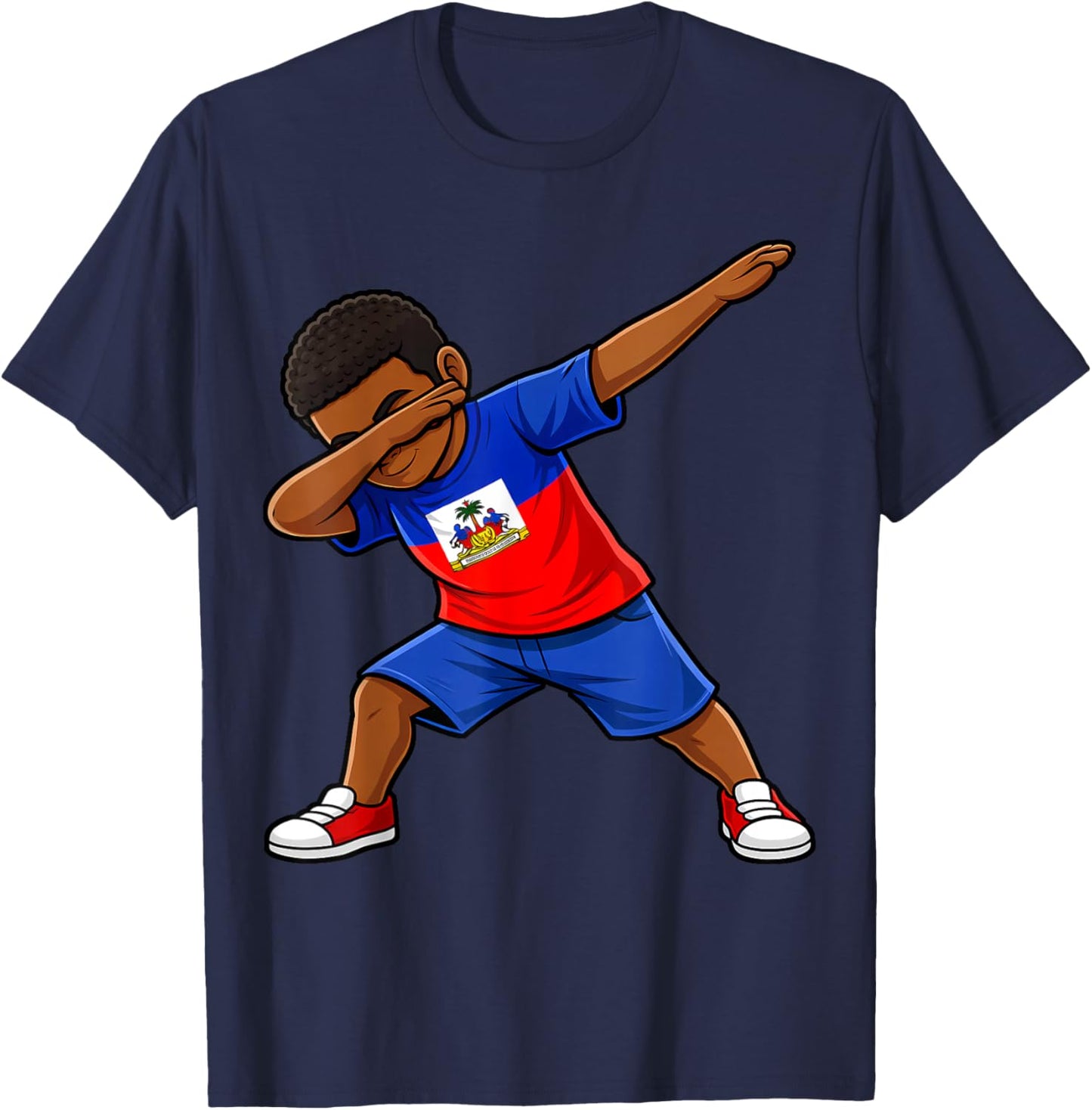 Haitian Boy Dab Pose Haiti Flag T-Shirt - T-Shirt | Navy