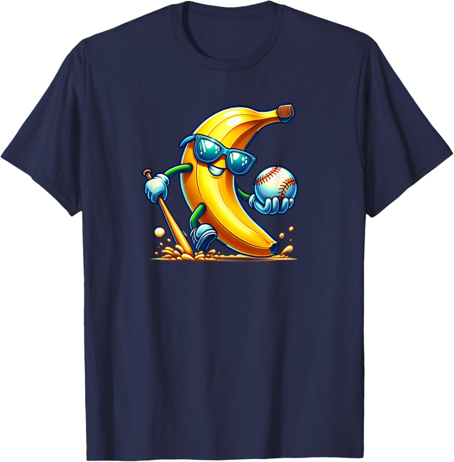 Banana Playing Baseball Fruit Lover Baseball Player T-Shirt - T-Shirt | Navy