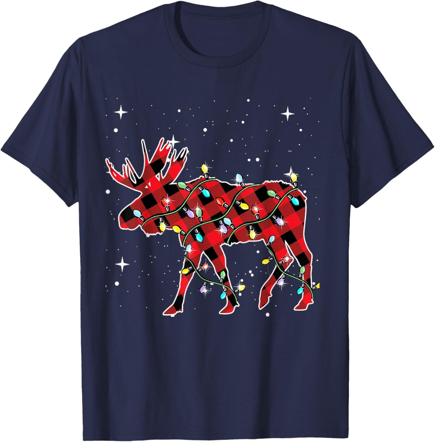 Pajamas Red& Black Plaid Flannel Christmas Moose Lovers T-Shirt - T-Shirt | Navy