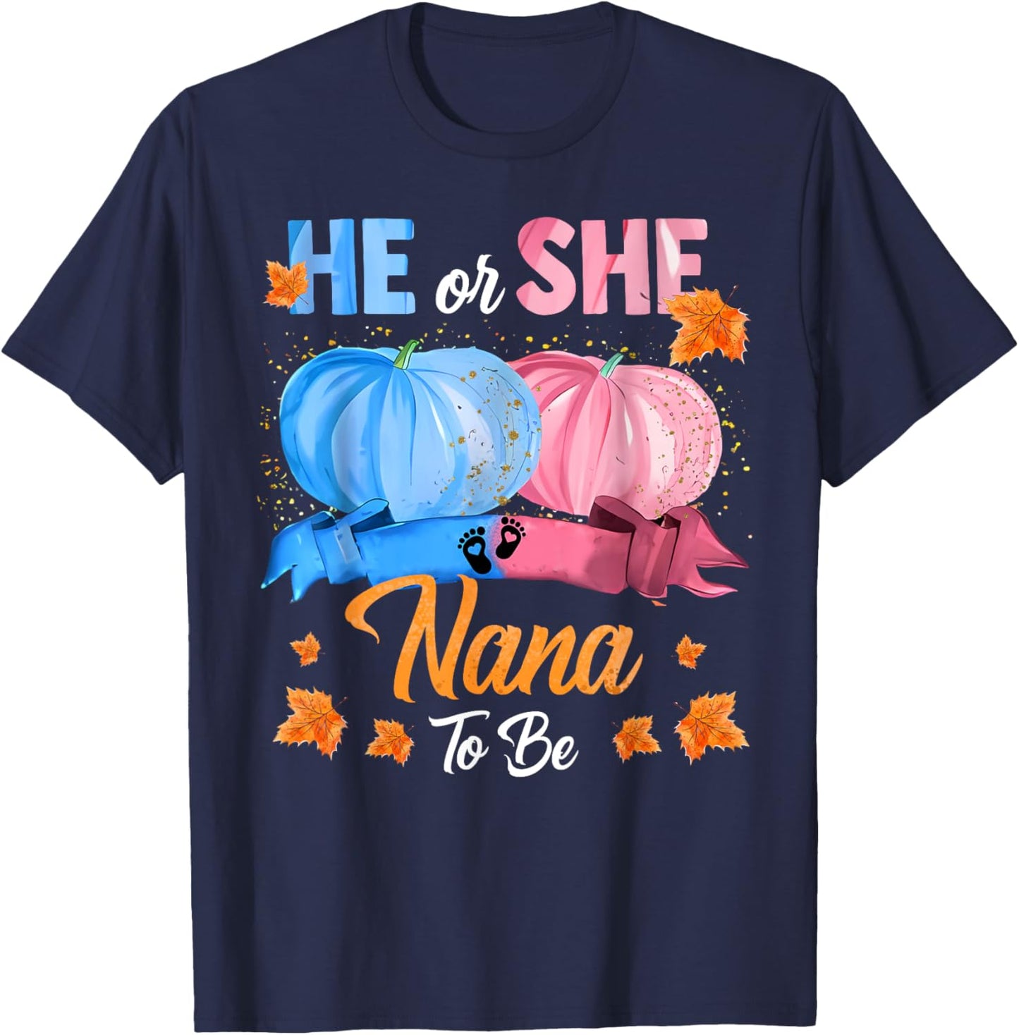 Halloween Pumpkin Gender Reveal He or She Nana To Be T-Shirt - T-Shirt | Navy