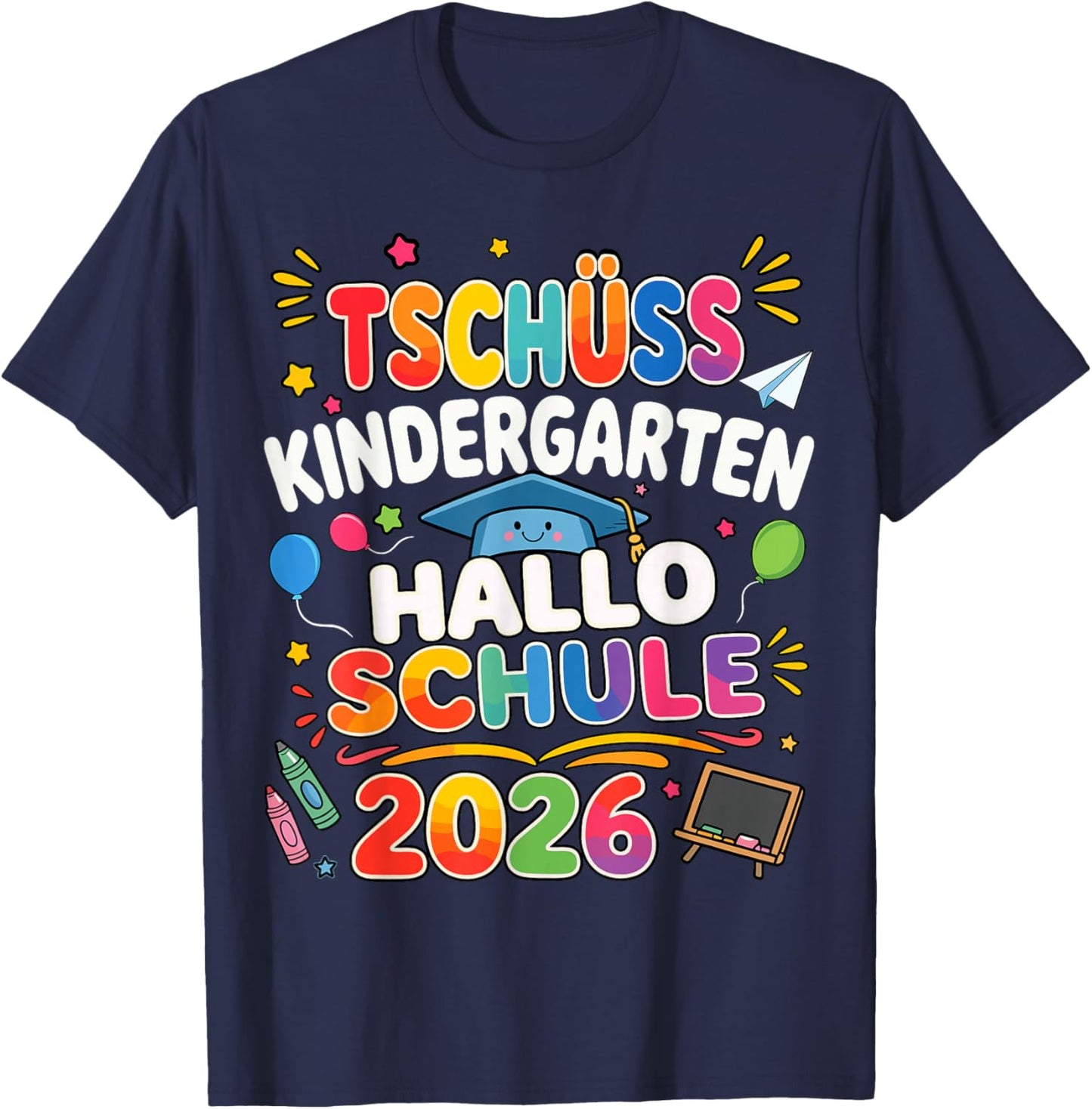 Tschüss Kindergarten Hello School 2026 Nursery Leavers T-Shirt - T-Shirt | Navy