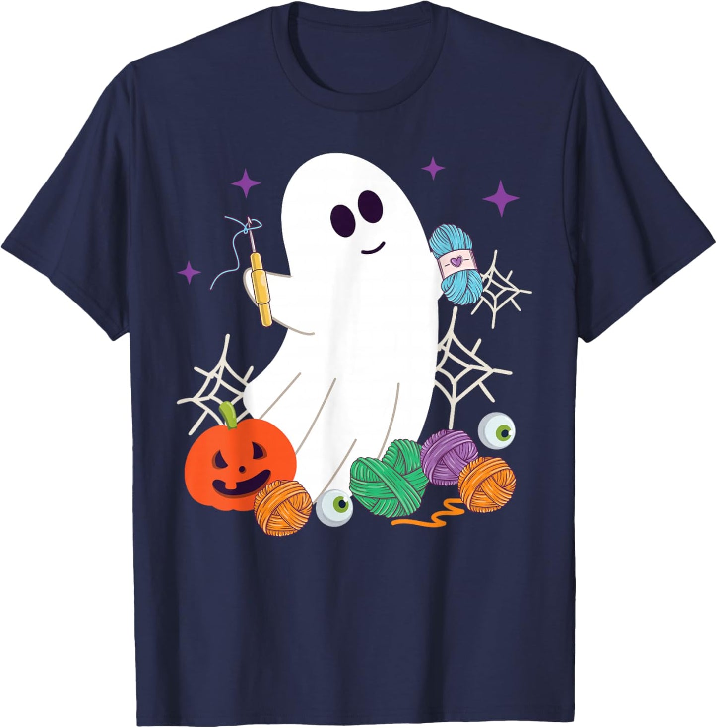 Crocheting Halloween Ghost T-Shirt - T-Shirt | Navy