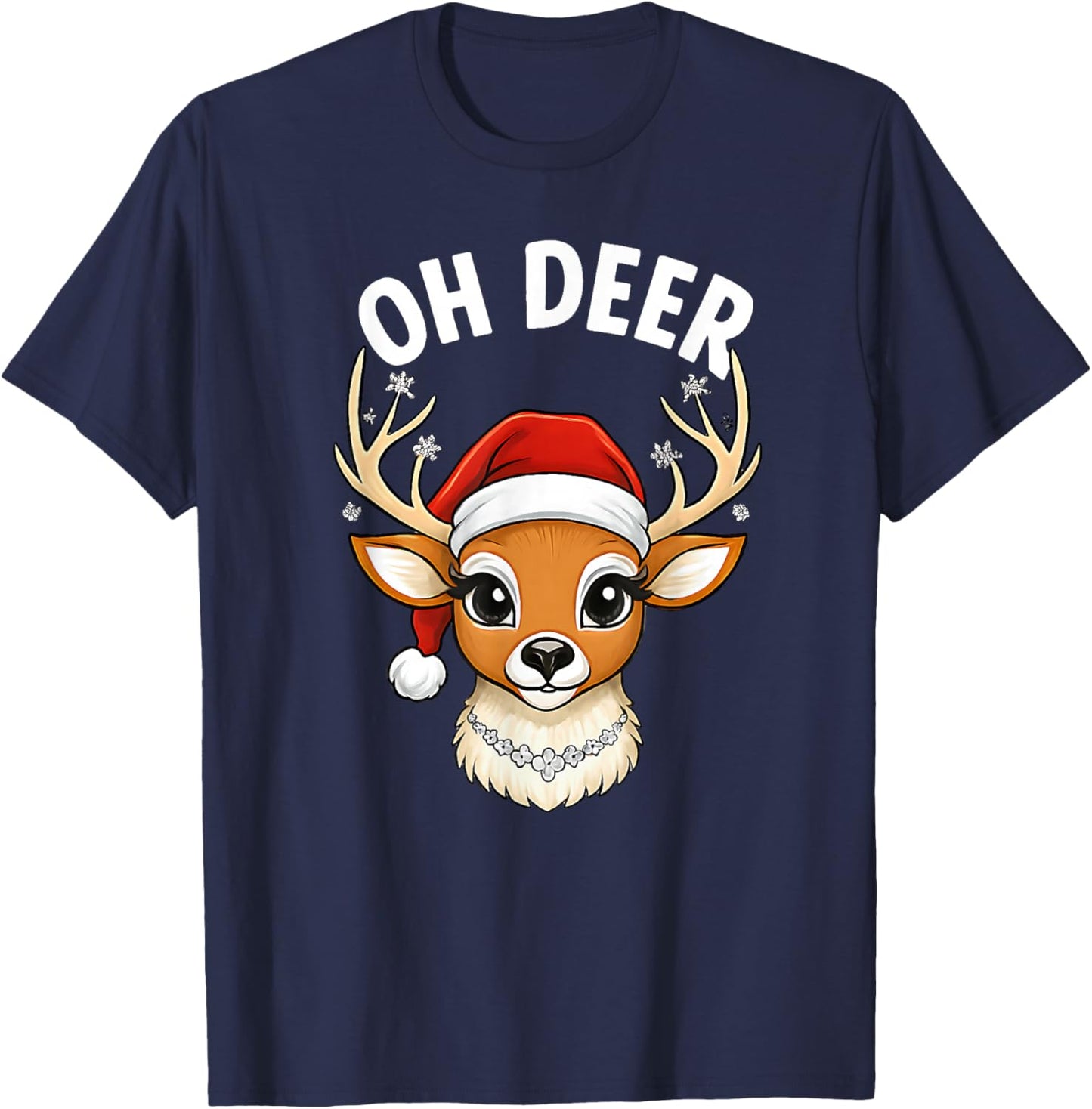 Funny Oh Deer Reindeer Cute Christmas Pun Winter Holiday T-Shirt - T-Shirt | Navy