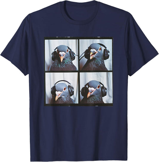 Pigeon Wearing Headphones Singing Pigeon Fancier Photobooth T-Shirt - T-Shirt | Navy