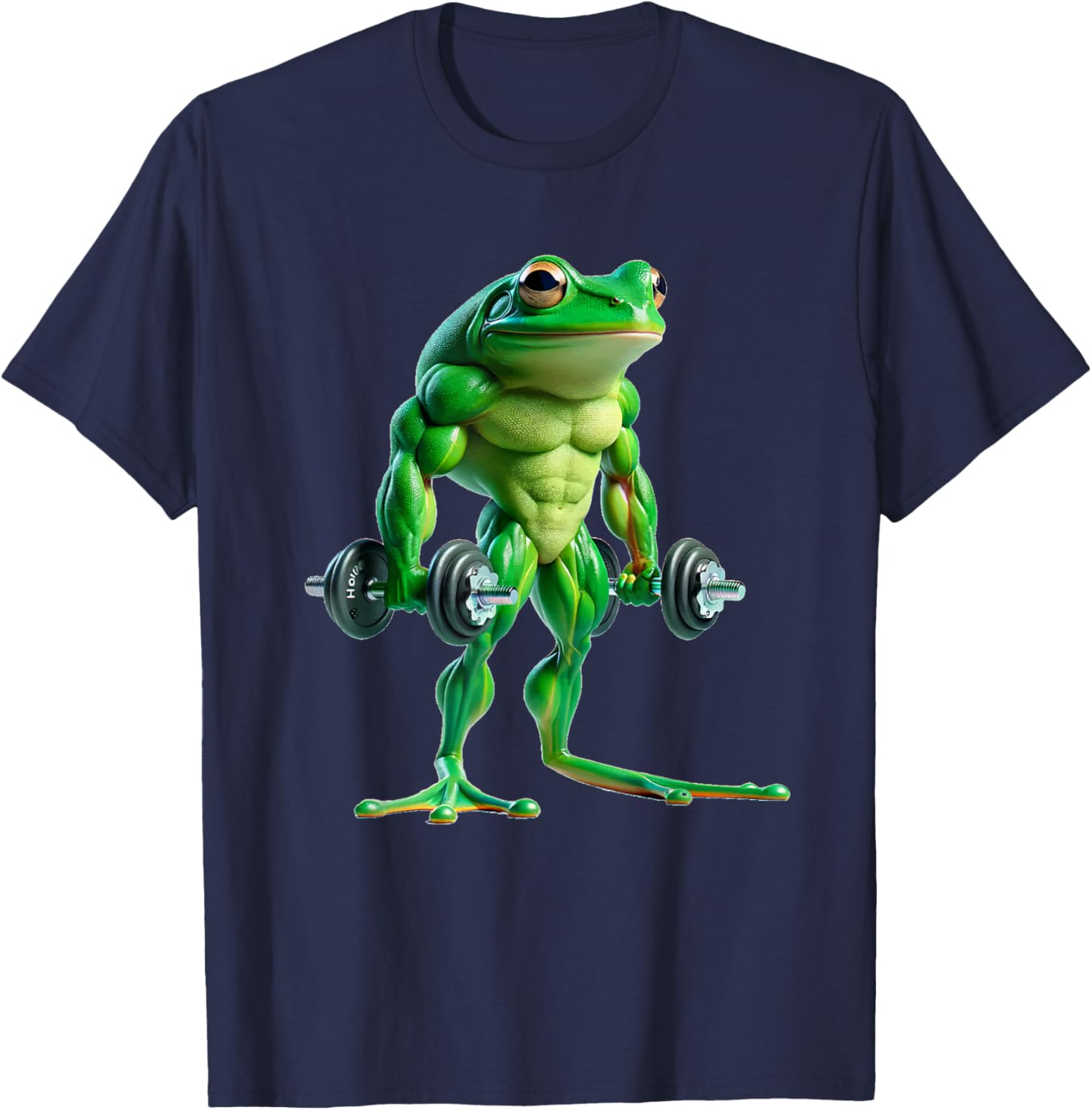Buff Frog Lifting Weights Funny Fitness Workout Gym Lover T-Shirt - T-Shirt | Navy